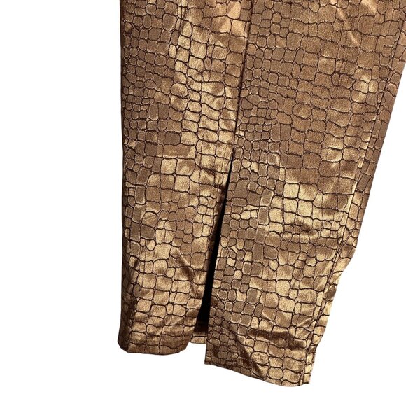 Venezia Metallic Gold Crocodile-Patterned Straight-Leg Cropped Pants 18 - Picture 5 of 8
